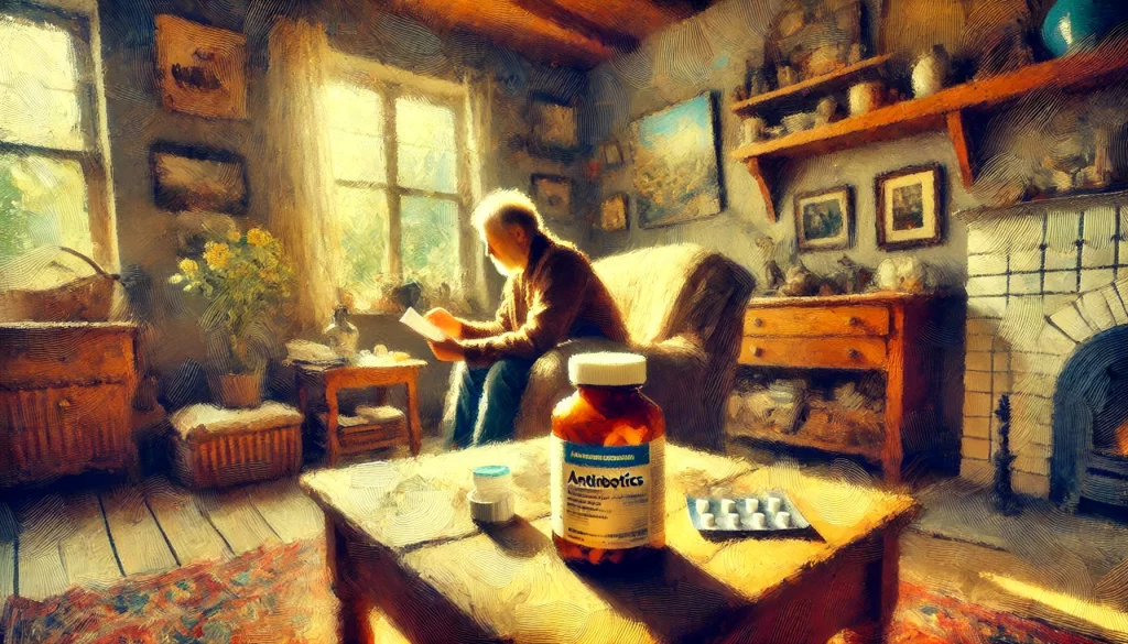 Persona leyendo indicaciones sobre la amoxicilina.