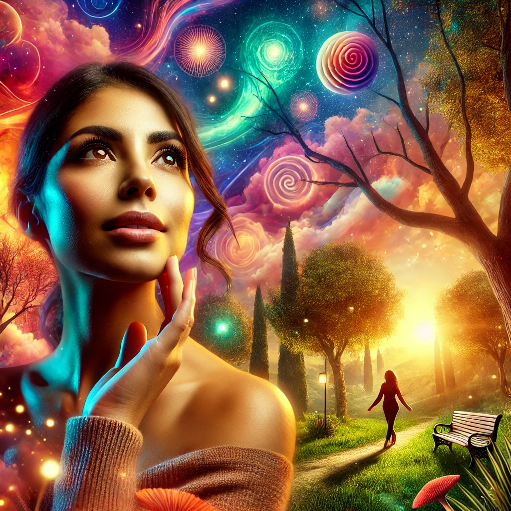 Una persona disfrutando de un atardecer en un parque, con ojos saludables, resaltando la belleza de la visión clara.