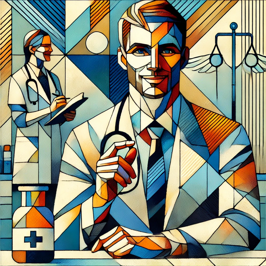 Una persona sonriendo durante una consulta médica, con ojos saludables, representando la importancia de la salud ocular.