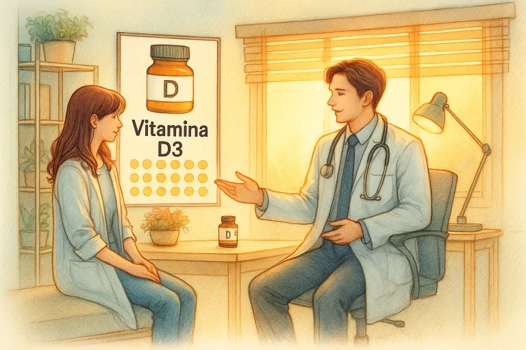 Vitamina D3, mostrando su uso como suplemento cotidiano.