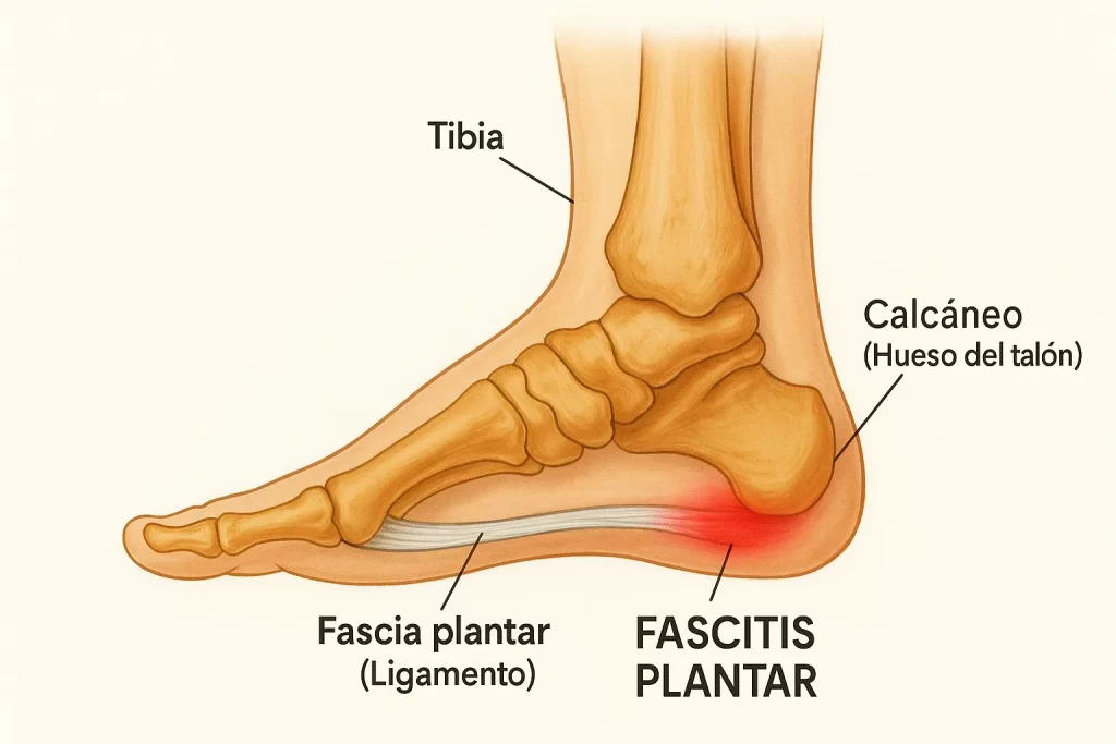 Cuando el talón sufre estrés repetido, el cuerpo deposita calcio para ‘protegerse’, formando un espolón que con el tiempo puede doler.