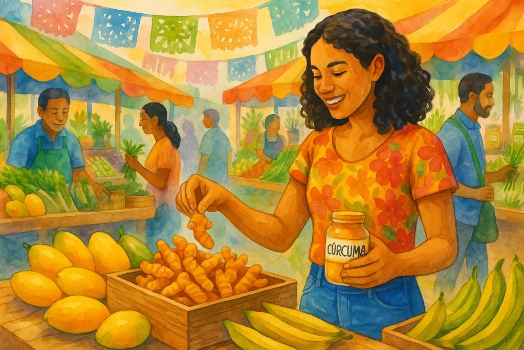 mujer-compra-curcuma-mercado