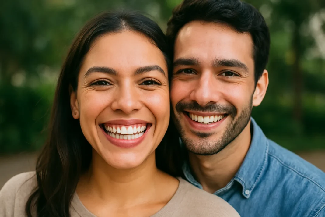 Pareja latina con encías saludables