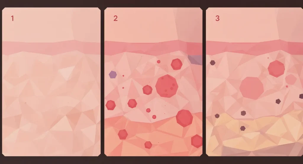 Ilustración de afecciones de la piel bajo el microscopio