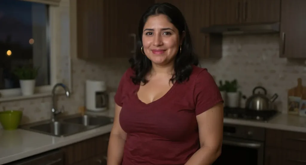 Mujer latina sintiéndose mejor después de tomar Buscapina